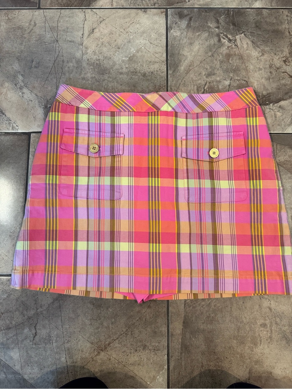 Pink Plaid golf Skirt with Front Pockets